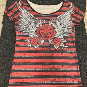 Sinful Red Gothic style top - Roses Angel Wings